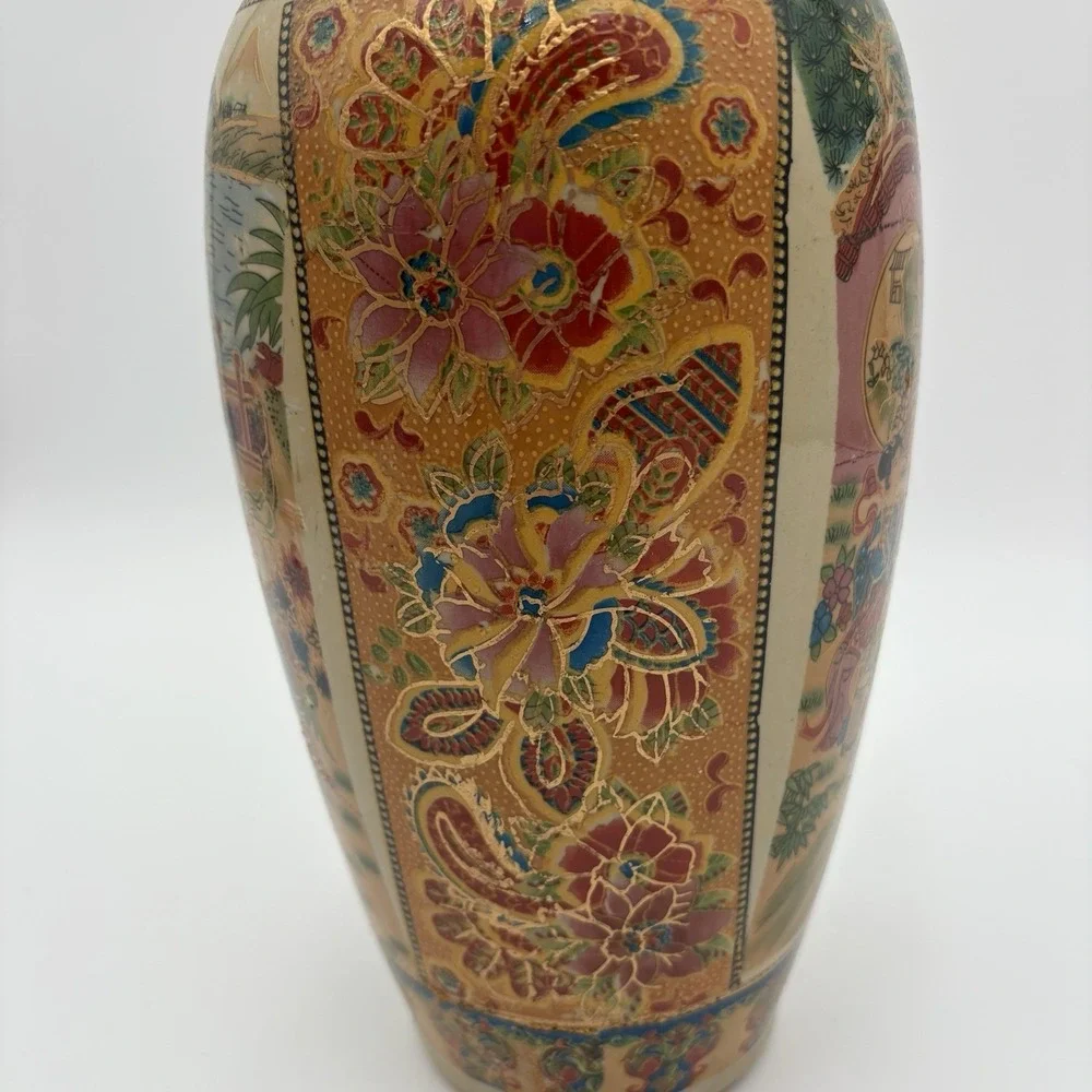 Vtg Hand Painted Satsuma Style Porcelain Vase -No Marking 14
